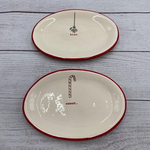 Rae Dunn Magenta Artisan Collection "Sweet" "Kiss" Oval Red Trim Dish - Picture 1 of 5